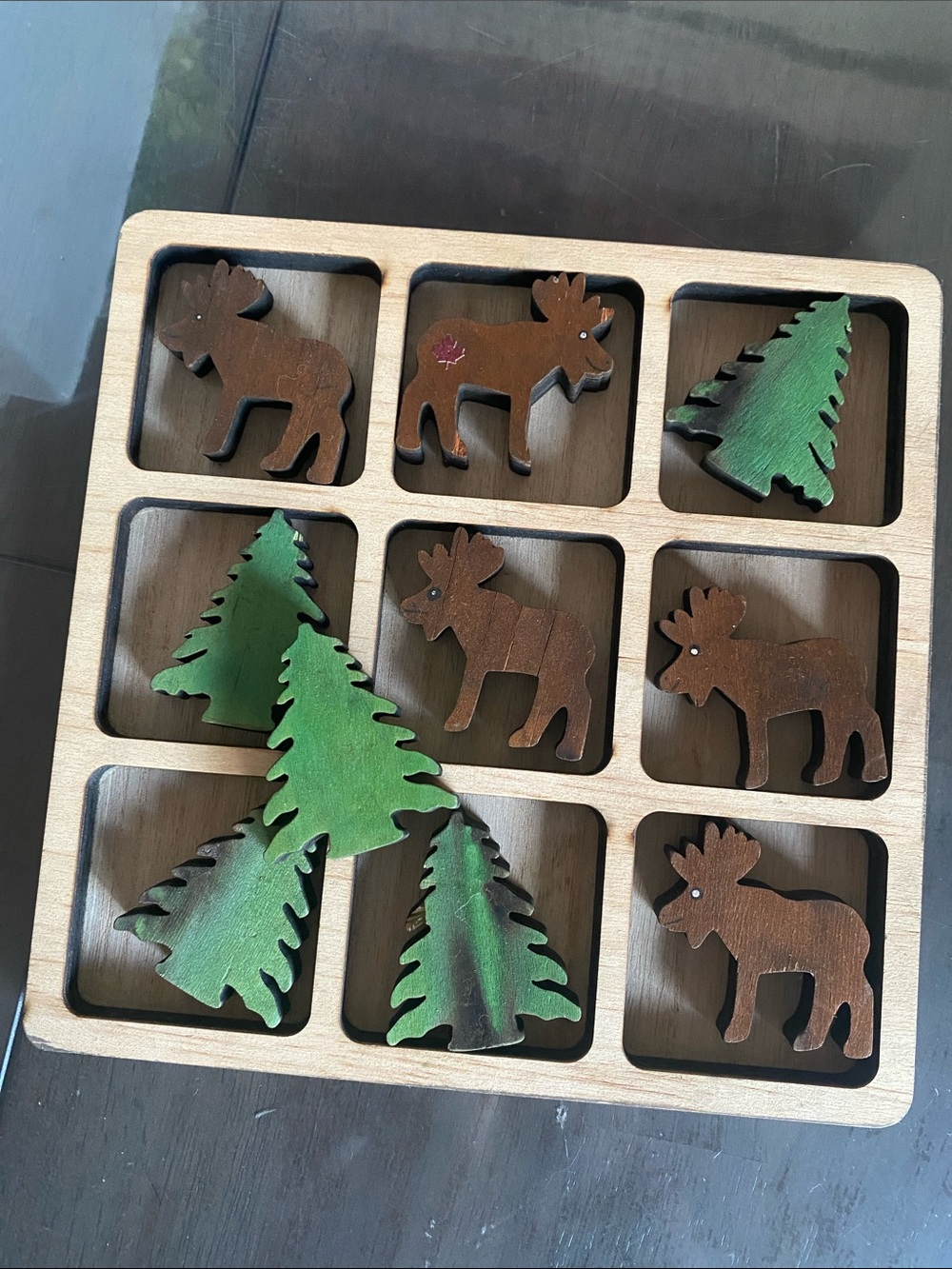 IKEA Wooden Moose and Pine Tree Tic Tac Toe game